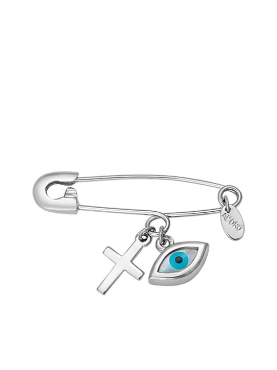 Al'Oro Child Safety Pin made of White Gold 14K with Cross