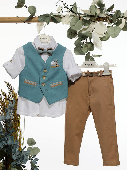 Mi Chiamo Costum de Botez cu Vestă pentru Băiat Turcoaz