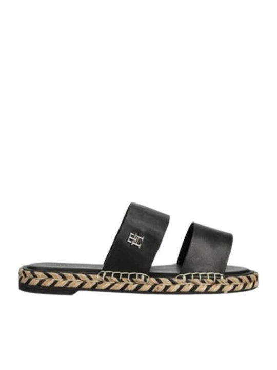 Tommy Hilfiger Δερμάτινα Γυναικεία Σανδάλια Μαύρα