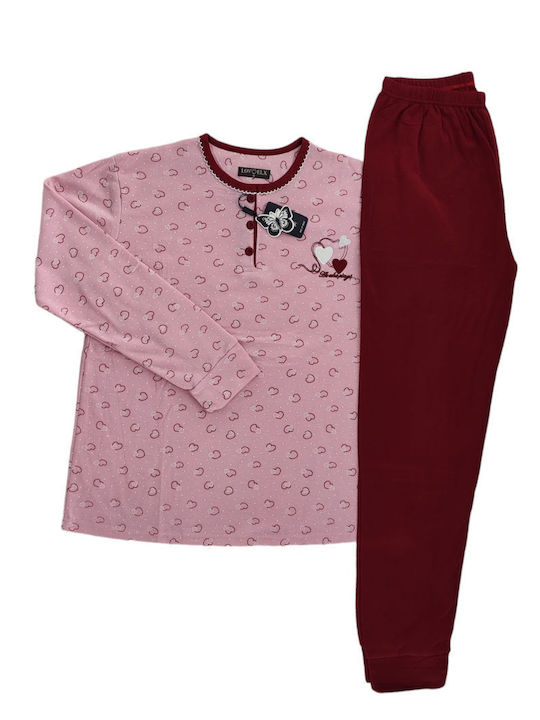 Lovelx Homewear Winter Damen Pyjama-Set Baumwolle Rose