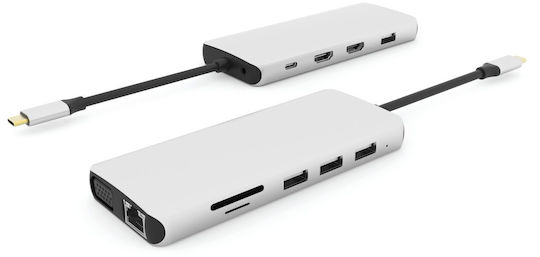 eSTUFF USB-C Docking Station με HDMI 4K PD Ethernet και σύνδεση 2 Οθονών Λευκό (ES623009)