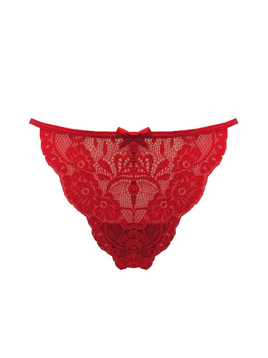 Join Cotton Women's String with Lace Red