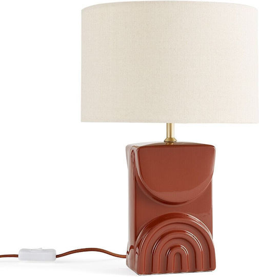 La Redoute Interieurs Keramik Tischlampe für Fassung E27 mit Weiß Schirm und Braun Basis