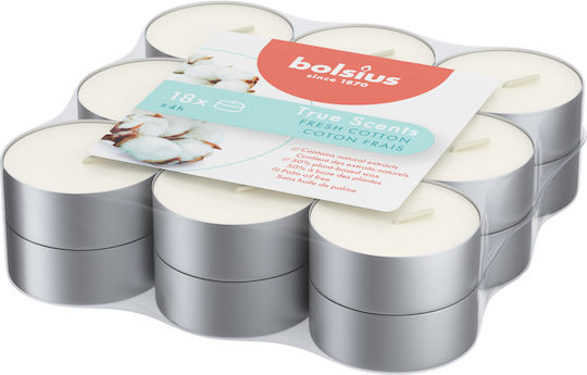 Bolsius Ρεσώ True Scents με Άρωμα Fresh Cotton σε Λευκό Xρώμα (έως 4 Ώρες Καύσης) 18τμχ