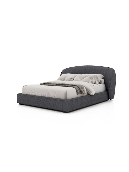 Galen Κρεβάτι Υπέρδιπλο Επενδυμένο με Ύφασμα Dark Grey με Αποθηκευτικό Χώρο & Τάβλες για Στρώμα 160x200cm