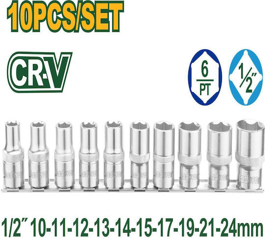 Jadever JDST2410 Καρυδάκια Εξάγωνα με Καρέ Υποδοχής HEX Σετ 10τμχ