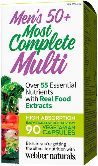 Webber Naturals Мen’s 50+ Most Complete Multi Мултивитамин за Енергия 90 вегетариански капсули