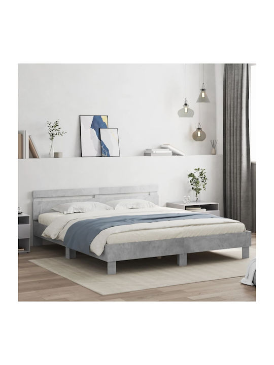 Pat King Size Grey Concrete cu Lamele pentru Saltea 180x200cm