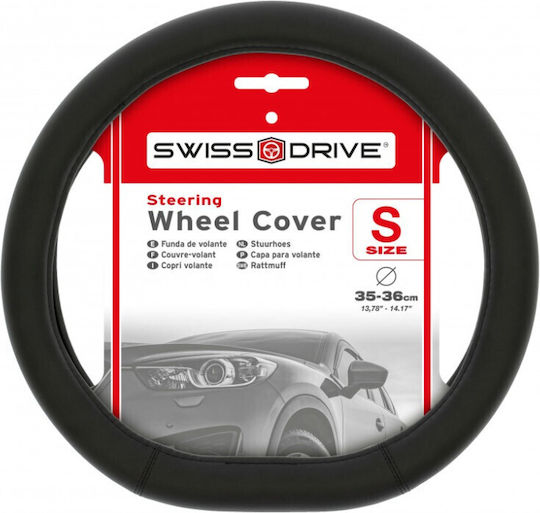 Swiss Drive Husă Volan Auto cu Diametru 35-36cm din Piele ecologică Negru cu Cusătură Neagră