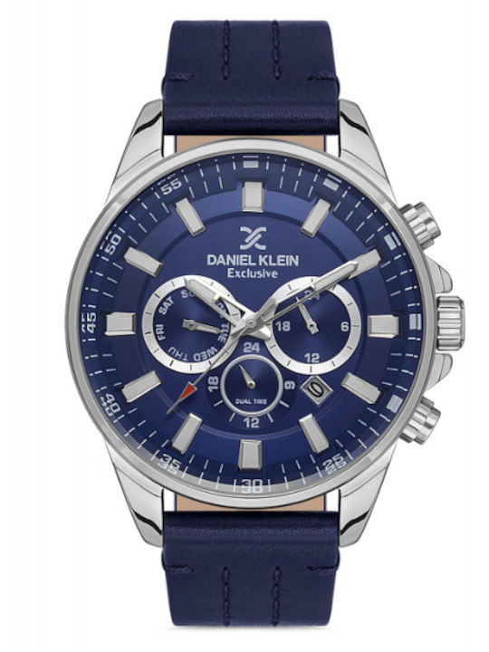 Daniel Klein Men's Watch 46mm Battery with Blue Leather Strap