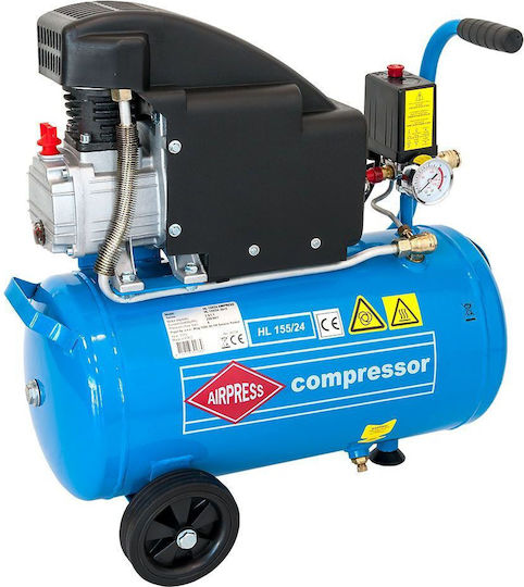Airpress Μονοφασικό Κομπρεσέρ Αέρος 93dB με Ισχύ 1.5hp και Αεροφυλάκιο 24lt