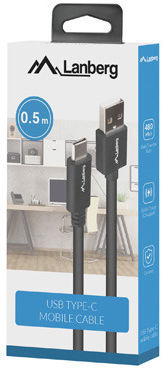 Lanberg Редовна USB 2.0 Кабел USB-C мъжки - USB-A мъжки Черен 2м (CA-USBO-15CU-0005-BK)