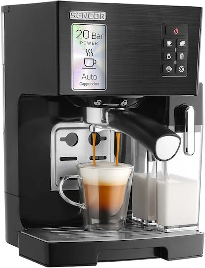 Sencor Automatic Espresso Machine 1450W Pressure 20bar for Cappuccino Black SES 4050SS-EUE3