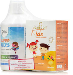 AM Health Smile SuperKids Multivitamin & Uga Omegor Kids Vitamin für Energie & Unterstützung des Immunsystems Orange 500ml 60 Kautabletten