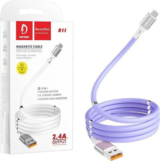 Denmen USB 2.0 Cable USB-C male - USB-A Μωβ 1m 29364