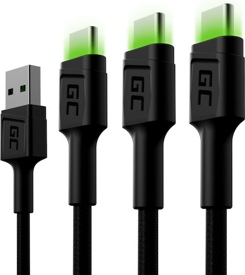 Green Cell LED USB 2.0 Cable USB-C male - USB-A Μαύρο 2m KABGCSET03