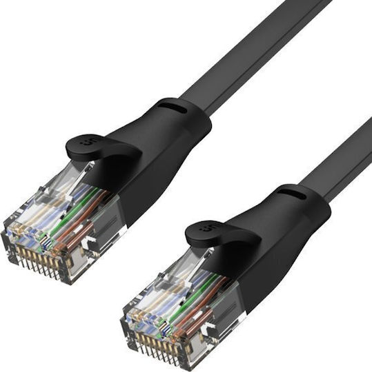 Unitek Flat U/UTP Cat.6 (Gigabit) Καλώδιο Δικτύου Ethernet 0.3m Μαύρο