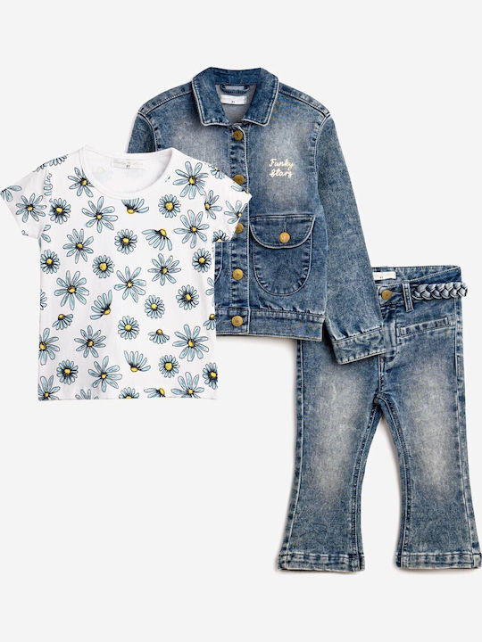 Funky Kids Clothing Set with Pants and Coat Blue 3 Pieces