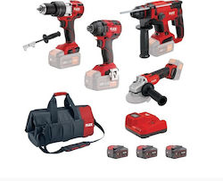 Flex CF1 PD-FC,ID-1/4 & CHE-18 Set Angle Wheel & Drill Driver & Impact Screwdriver & Hammer 18V with 3 5Ah Batteries and Case