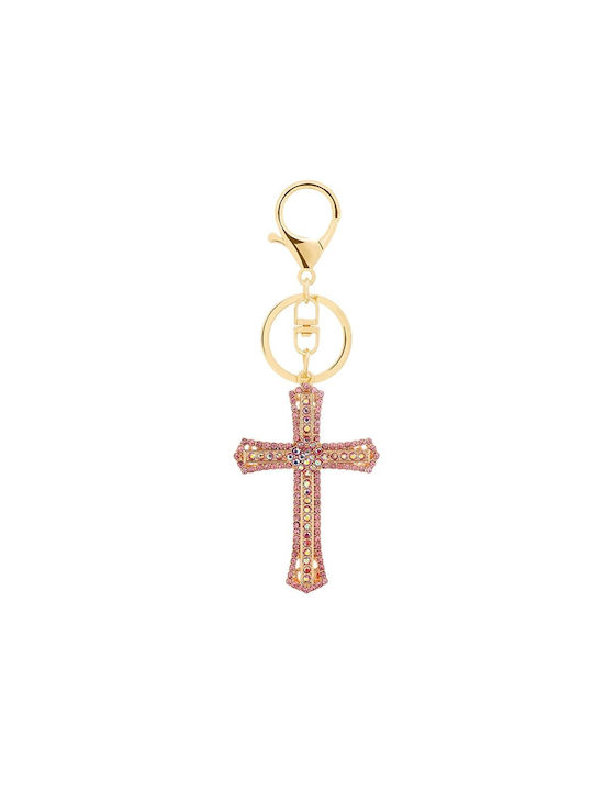 Μπρελόκ Big Rhinestone Cross Μεταλλικό Ροζ