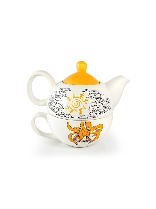 Just Funky Teapot with Cup Ceramic White 445ml