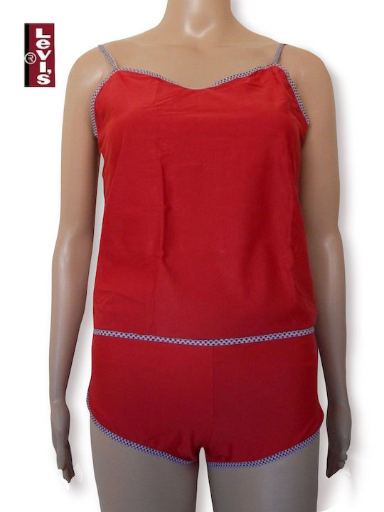 Diana Women's Summer Blouse with Straps Checked Red