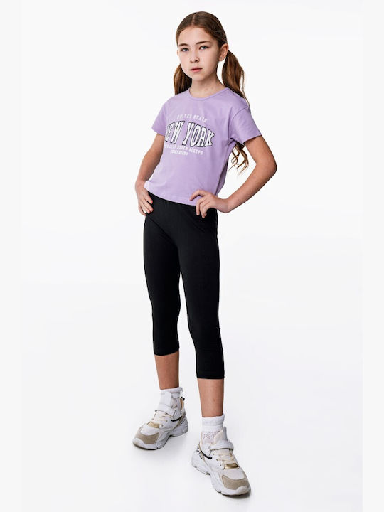 Funky Kids Set with Leggings Summer 2pcs Lilac Κάπρι