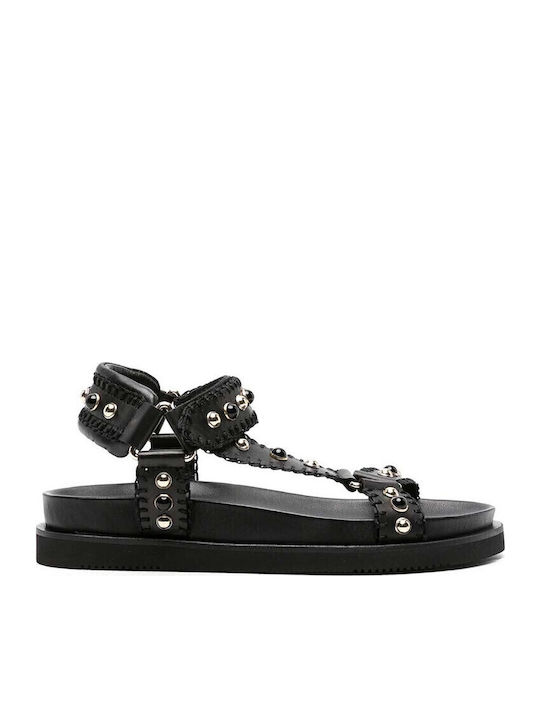 Ash Combo A Leather Women's Flat Sandals in Bla...