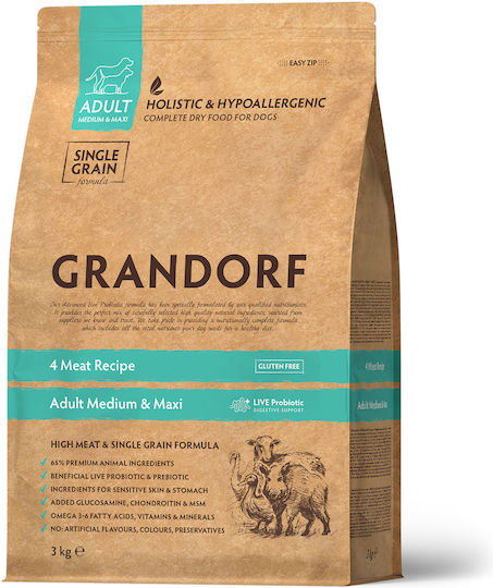 Holistic & Hypoallergenic 3kg Dry Food Gluten-Free for Adult Medium & Large Breed Dogs with Turkey, Lamb, Duck and Rabbit