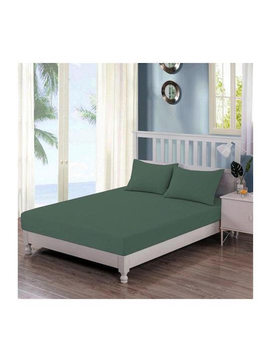 Casa Colori Military Σεντόνι Διπλό με Λάστιχο 140x200+30εκ. Πράσινο