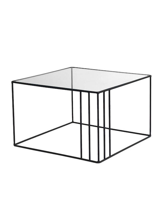 Square Side Table Glass Black L55xW55xH36cm