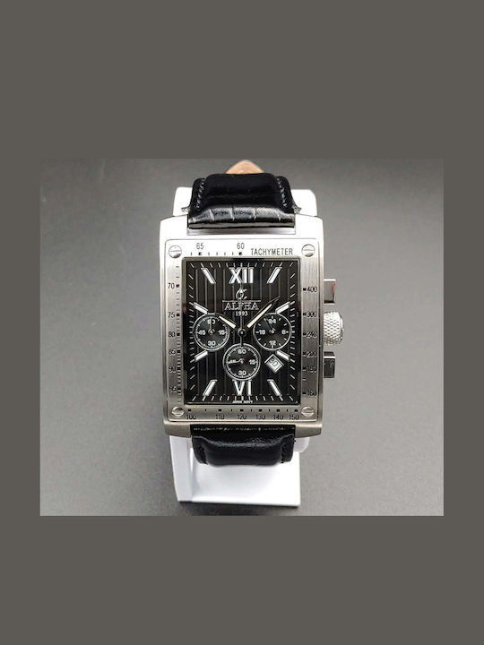 Alpha 1993 Men's Watch 23mm Chronograph Battery with Black Leather Strap