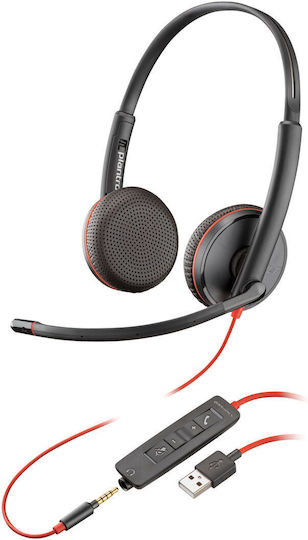 Poly Blackwire C3225 Auf dem Ohr Multimedia-Headsets mit Mikrofon und Verbindung USB-A in Schwarz Farbe
