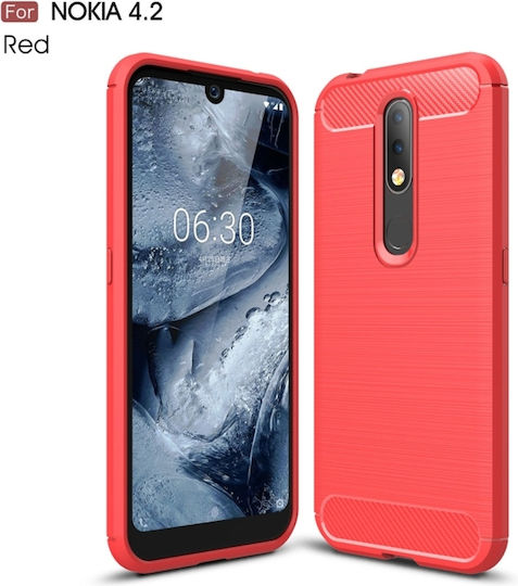 Brushed Texture Carbon Fiber Back Cover Σιλικόνης Κόκκινο (Nokia 4.2)