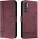 Retro Skin Feel Horizontal Book Silicone / Synthetic Leather / Leather Burgundy (TCL 20 Pro 5G)