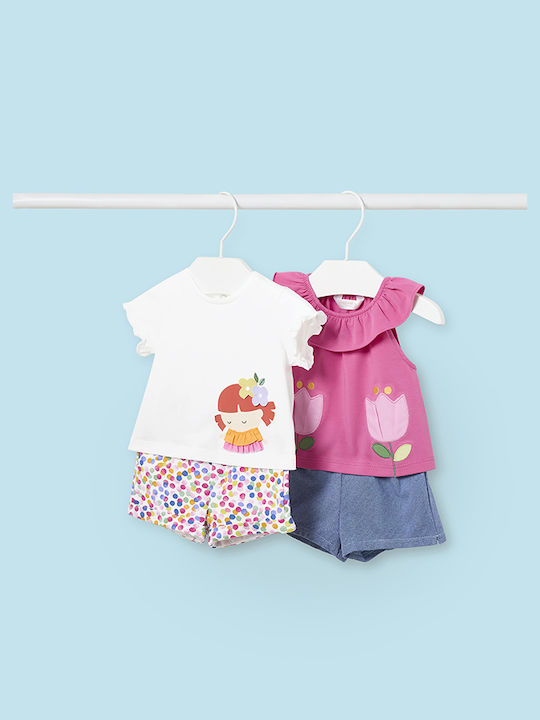 Mayoral Kids Set with Shorts Summer 4pcs Pink