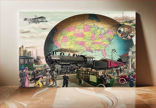 Twentieth Century Transportation, A Chromolithograph By E.s Yate Картина на Платно 65x40см