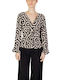 Jacqueline De Yong Women's Summer Blouse Long Sleeve with V Neckline Beige