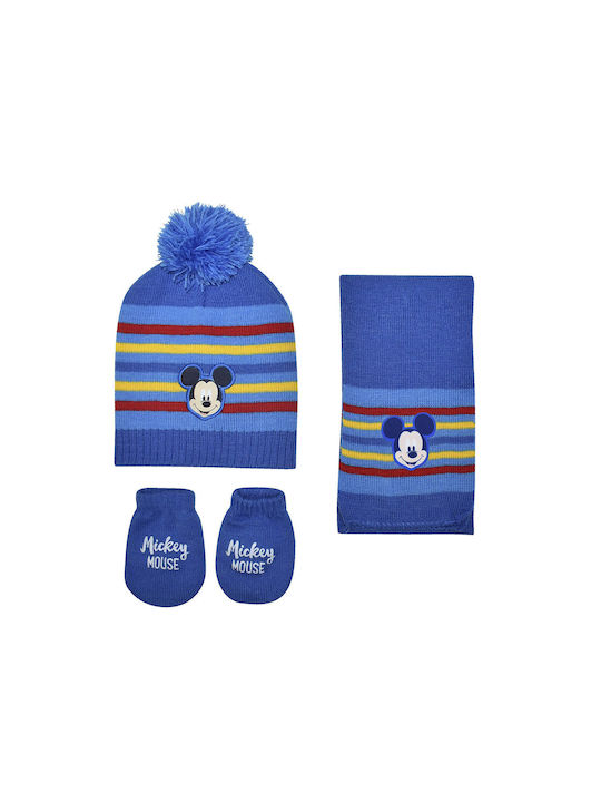 Mickey Mouse Clubhouse Kids Beanie Set with Scarf & Gloves Knitted Blue