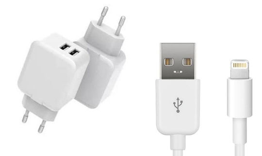 CoreParts Ladegerät mit 2 USB-A Anschlüsse und Kabel Blitzschlag 12W Weißς (MBXUSB-AC0007)