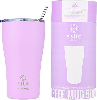 Estia Coffee Mug Save The Aegean Ποτήρι Θερμός Ανοξείδωτο BPA Free Lavender Purple 500ml με Καλαμάκι