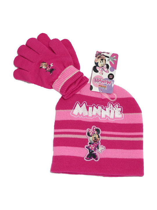 Minnie Mouse Σετ Παιδικό Σκουφάκι με Γάντια Πλεκτό Φούξια