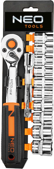 Neo Tools Ратчетни и гнездови гарнитури 3\8" 12бр