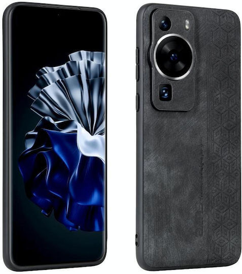 Azns 3d Embossed Skin Feel Umschlag Rückseite Silikon / Leder Schwarz (Huawei P60)