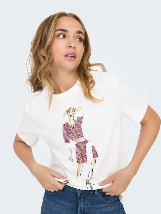 Only Γυναικείο T-shirt Εκρου