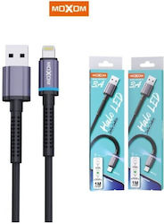 Moxom Halo Led 3a LED USB-A to Lightning Cable Μαύρο 1m (MX-CB131)