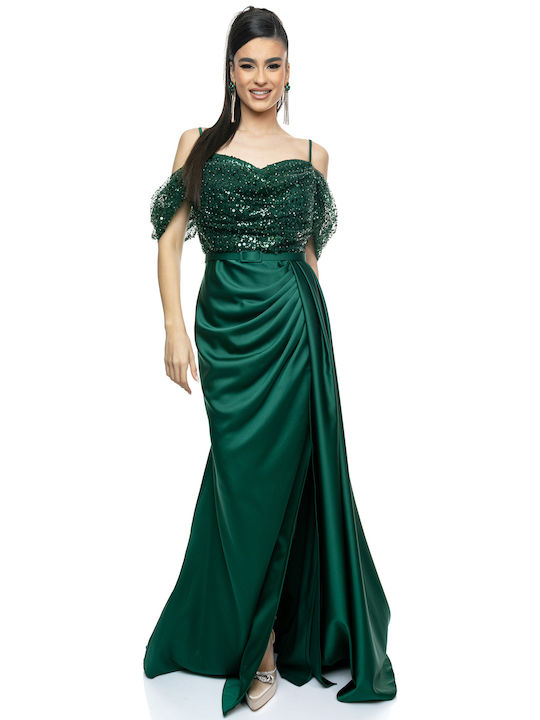 RichgirlBoudoir Maxi Βραδινό Φόρεμα Σατέν Πράσινο