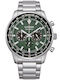Citizen Herrenuhr 44mm Chronograph Batterie mit Gray Metallarmband
