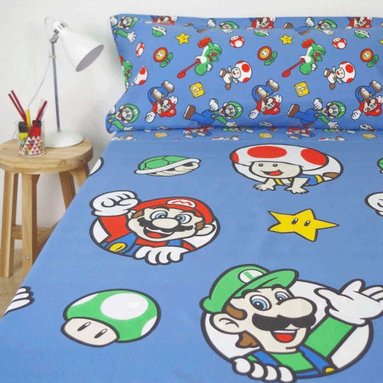 Nintendo Kinderbettlaken Set Einzeln Super Mario Bros Blau 90x195cm Nintendo Kinderbettlaken Set Einzeln Super Mario Bros Blau 90x195cm