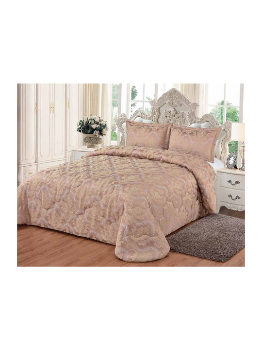 Liolios Home Quilt Set Queen 240x250cm Jacquard Classico Pink